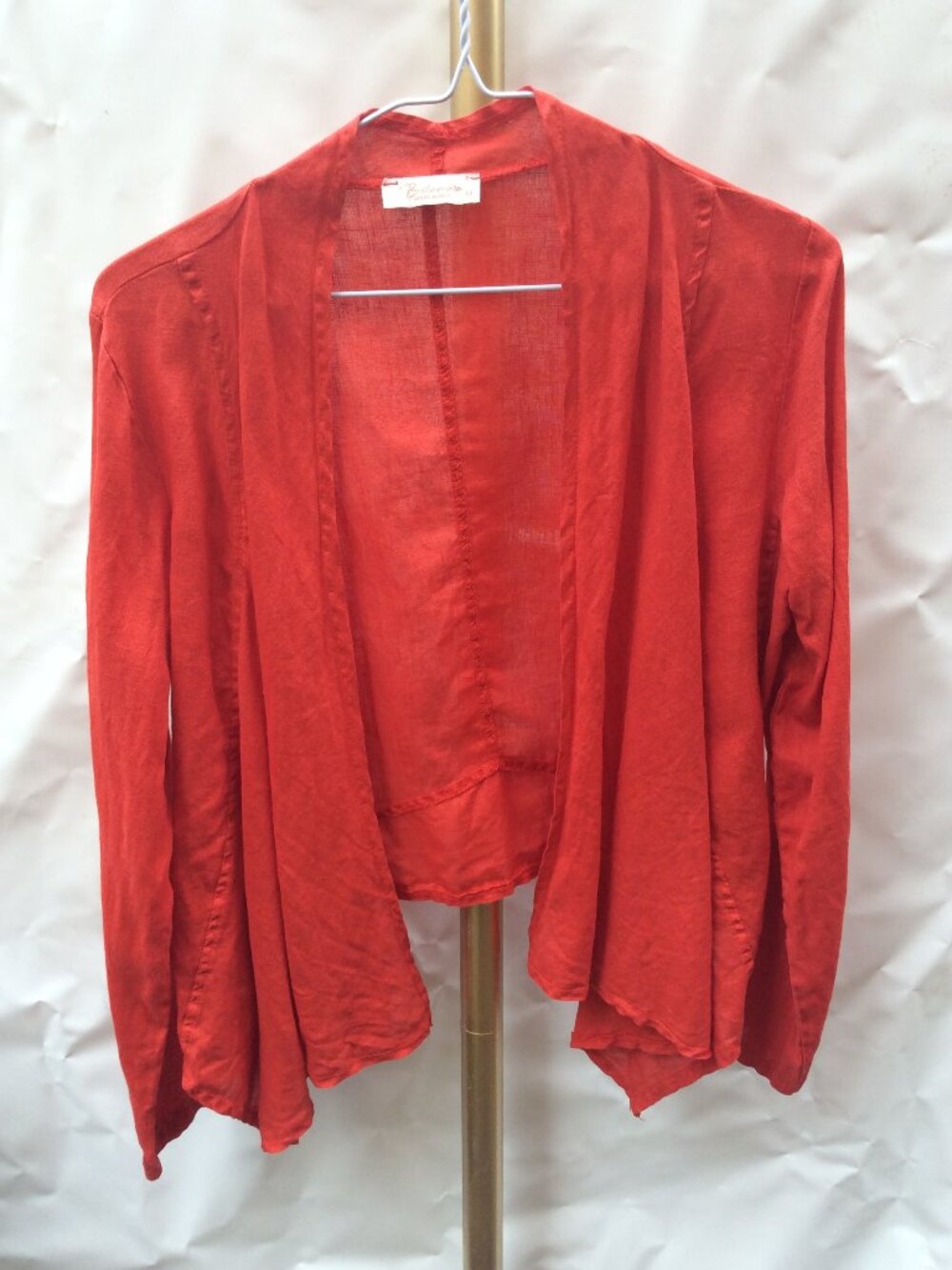 100% Linen BELLAMBRA Italy Open Front Cardigan Top Red Size M